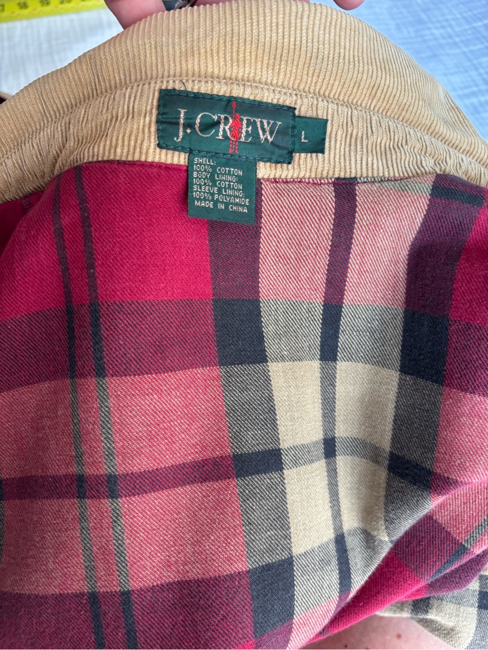 J. Crew Red Cotton Barn Jacket with Tan Corduroy Collar - Picture 4 of 16